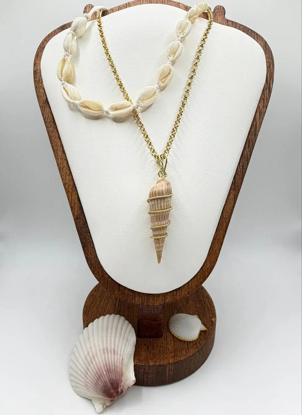 Coastal Cowrie Shell & Wire Wrapped Shell Layered Necklace